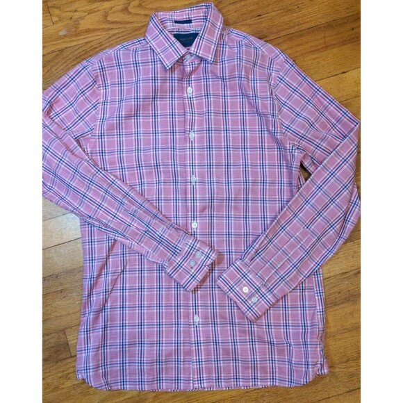 Nice Fairlane Men's Long Sleeved Button up Shirt Non-Iron Slim Fit Pink Plaid M - Picture 2 of 7